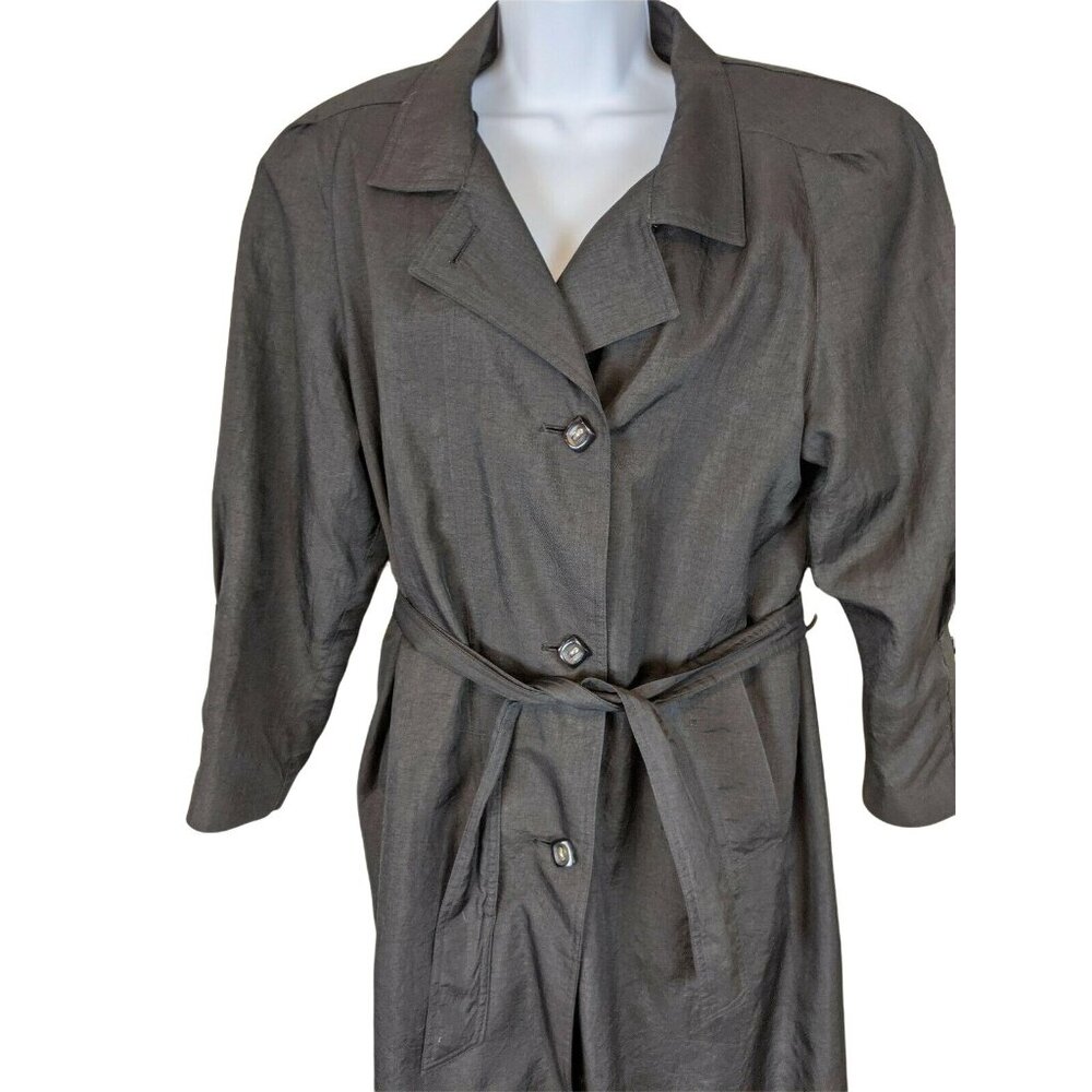 Portrait Petite Womens Trench Coat Size 12 Gray Long Belted Button Closure 44g - Picture 6 of 9